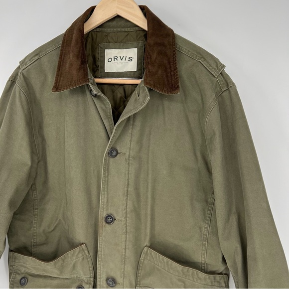 Men's Orvis Green Cotton Field Style Barn Chore Coat Jacket Size L - Picture 2 of 16